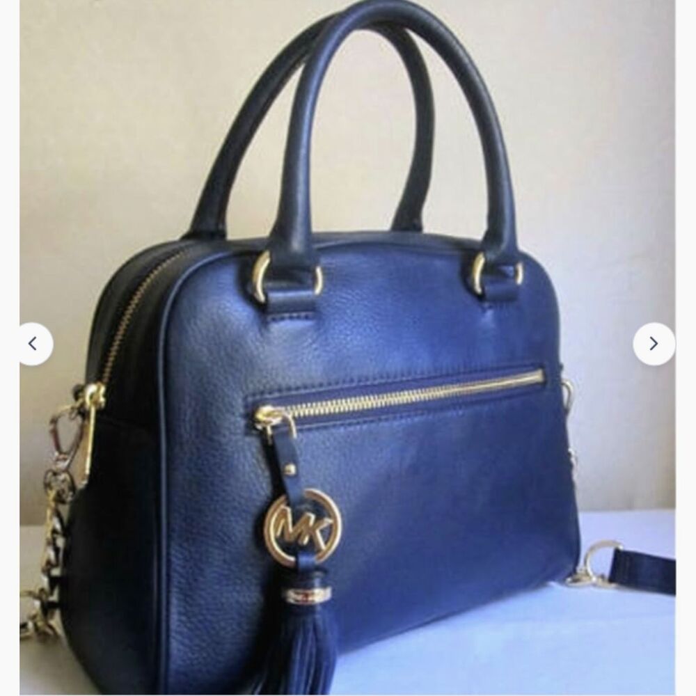 Michael Kors MK Knox Navy Tassel Satchel Dome Crossbody Purse Handbag